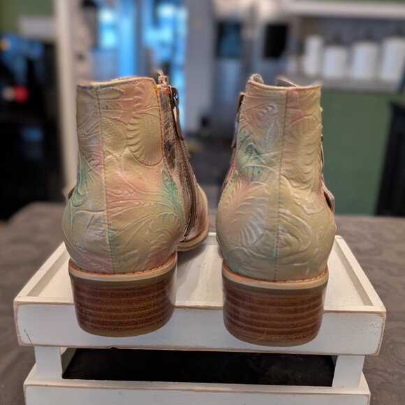 Spring Step L’Artiste Carolie Beige/Mint Green Multicolor Leather Boot Size 39 - Picture 6 of 9
